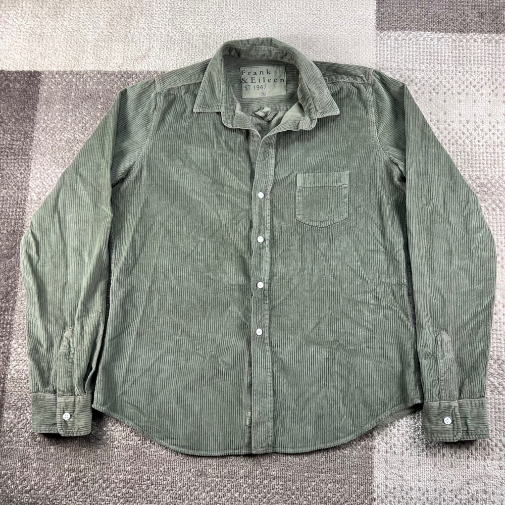 Frank & Eileen Barry Sage Green Corduroy Button Down Shirt Small Cotton Italy
